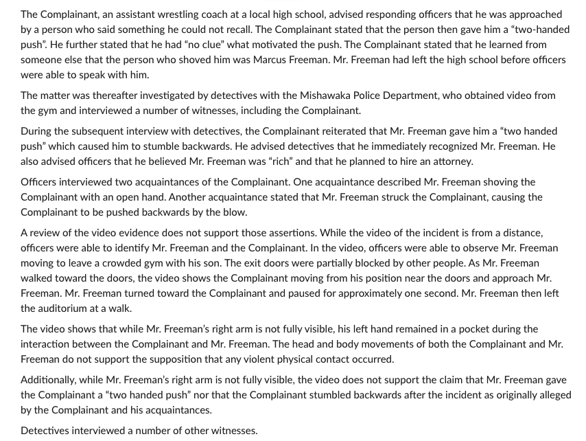 PeteSampson_'s tweet image. More details from the St. Joseph Prosecutor's release regarding Marcus Freeman and his interaction with Chris Fleeger.