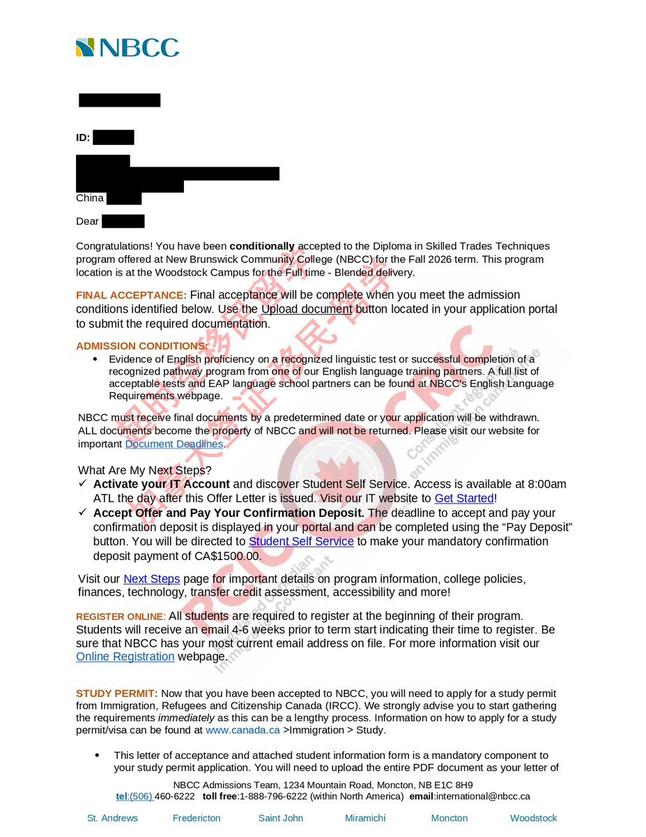 NBCC-Skilled Trades Techniques专业录取到来！  恭喜我们超时空移民留学的客户成功获得NBCC-Woodstock校区Skilled Trades Techniques 专业录取！该项目注重基础技能与实操训练，适合希望尽快进入技术类行业发展的申请人。Woodstock校区申请竞争相对缓和，提供了更友好的  ...
