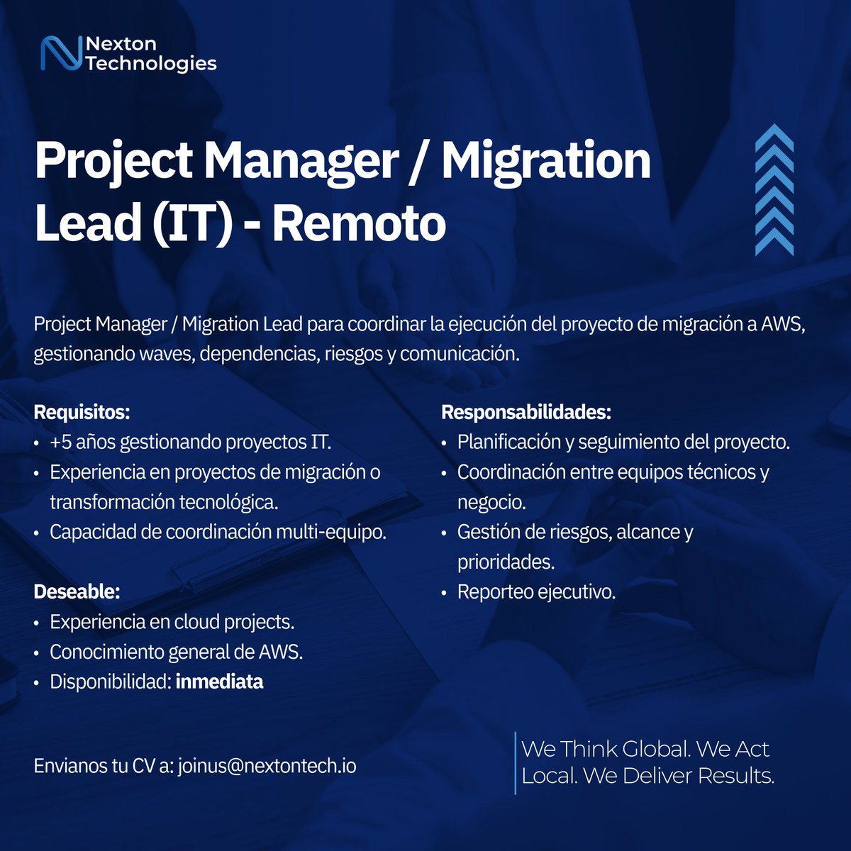 nextontech_io's tweet photo. Estamos contratando
#AWS #Empleo #ProjectManager https://t.co/8KdZidl11O