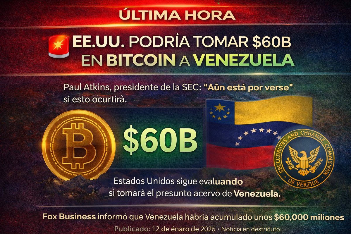 El presidente de la SEC, Paul Atkins, afirmó que aún “está por verse” si  Estados Unidos tomará el supuesto acervo de Bitcoin de $60,000 millones  perteneciente a Venezuela. Atkins señaló además que