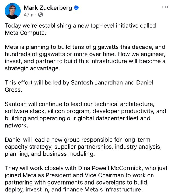 Zuckerberg Meta Compute note