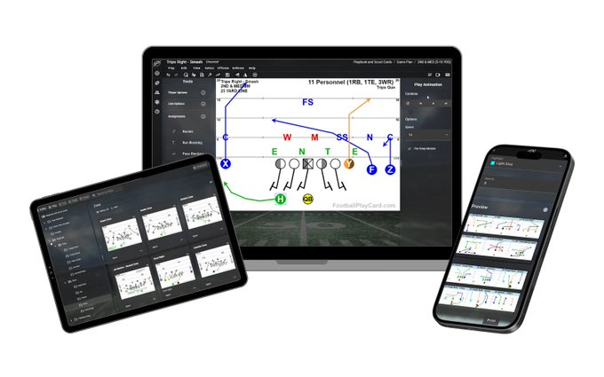 CoachShiffman's tweet image. The #Hogfbchat is brought to you by
@FootballPlayCrd

The fastest way to build playbooks, scout cards, and generate play wristbands. 📷Trusted by programs at every level to save hours each week. Learn more 📷 footballplaycard.com #hogfbchat