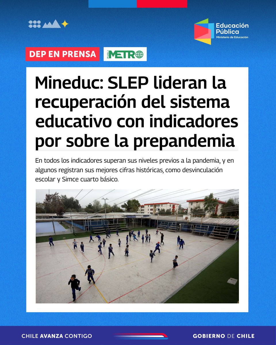 📰 #DEPenPrensa | Diario Publimetro destaca: "Mineduc: SLEP lideran la recuperación del sistema educativo con indicadores por sobre la prepandemia".

Encuentra la noticia completa en publimetro.cl/noticias/2026/…