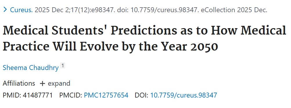 DrAndyGalpin's tweet image. A scientist asked med students to predict how medicine will evolve by 2050. 

7 Major Themes Emerged: 

1. Robotics &amp;amp; AI
2. Technology
3. Genomics
4. Future of the National Health Service
5. Epidemiological Uncertainty
6. Changing Role of a Doctor 
7. Thoughts on How to Prepare…