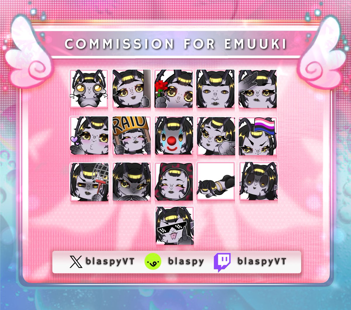 I had an opportunity to make emotes for new <a href="/emuuki_/">𝐞𝐦𝐮𝐮𝐤𝐢 🖤💛 | 𝘎𝘰𝘵𝘩 𝘔𝘰𝘵𝘩 𝘝𝘵𝘶𝘣𝘦𝘳</a> and I'm so thankful that I got chosen again! so pretty you should check them out!!!!! WORTH 

Thank you so much~ <3

#VGenComm