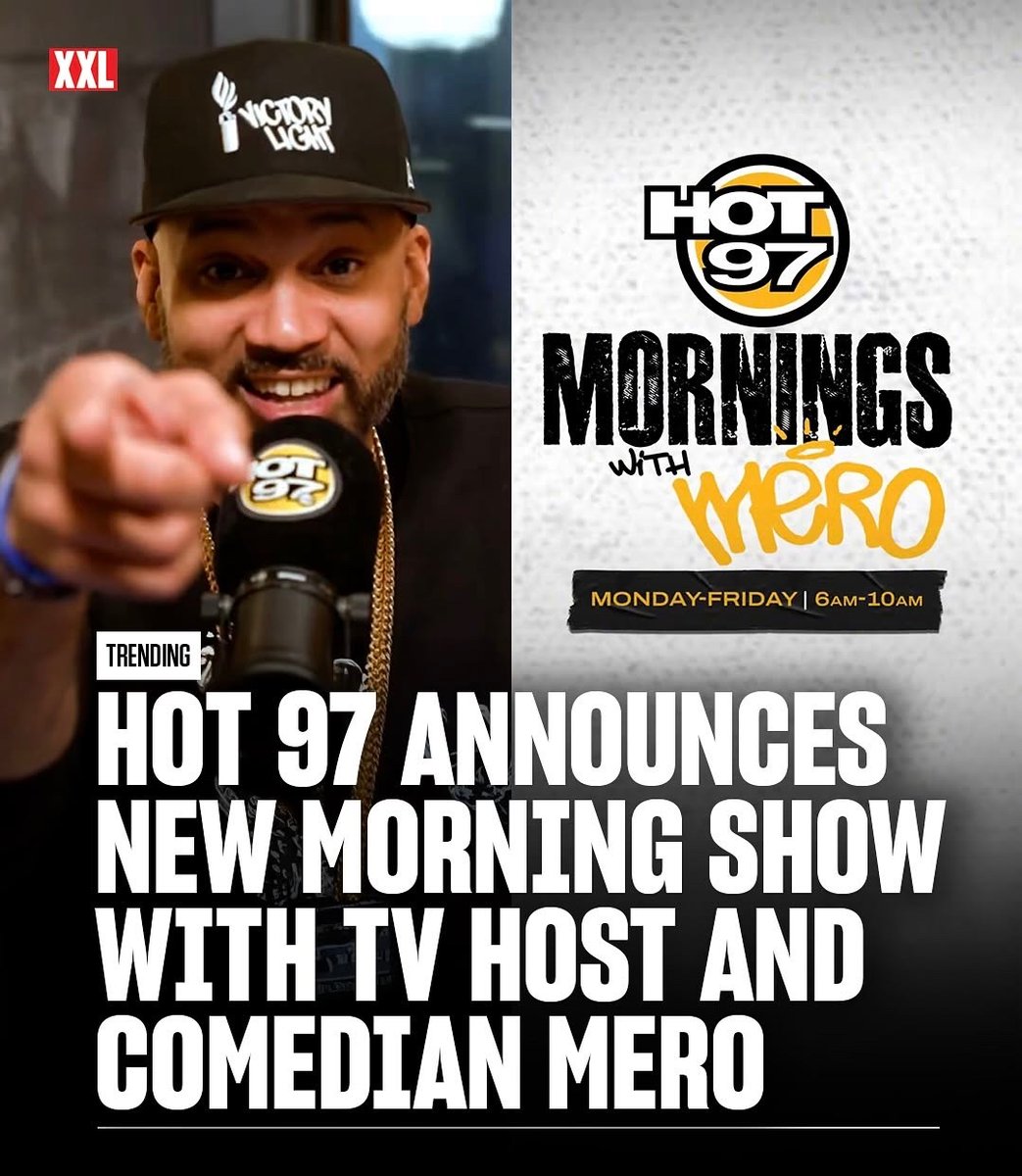 XXL's tweet image. Hot 97 has officially announced its new morning show, welcoming TV host and comedian The Kid Mero to the lineup. On January 12, the legendary New York City hip-hop radio station revealed that Hot 97 Mornings With Mero will officially launch on January 13.

Bronx native Mero steps…