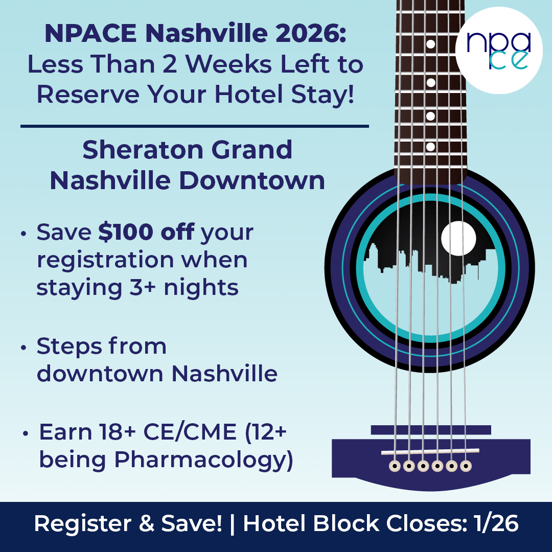 NPACE_org's tweet image. 2 weeks left to reserve your hotel stay at the Nashville 2026!
Save $100 off your conference registration when staying 3+ nights in the conference hotel. Earn 18+ CE/CME across 3-days of Clinical &amp;amp; Skills Updates.Hotel block closes on 1/26, register today!
hubs.li/Q03-mF6k0
