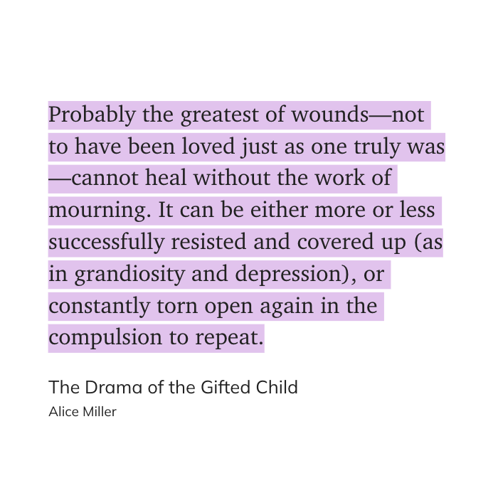 much emotional work seems to be just grieving, or rather, ceasing to run away from the grief