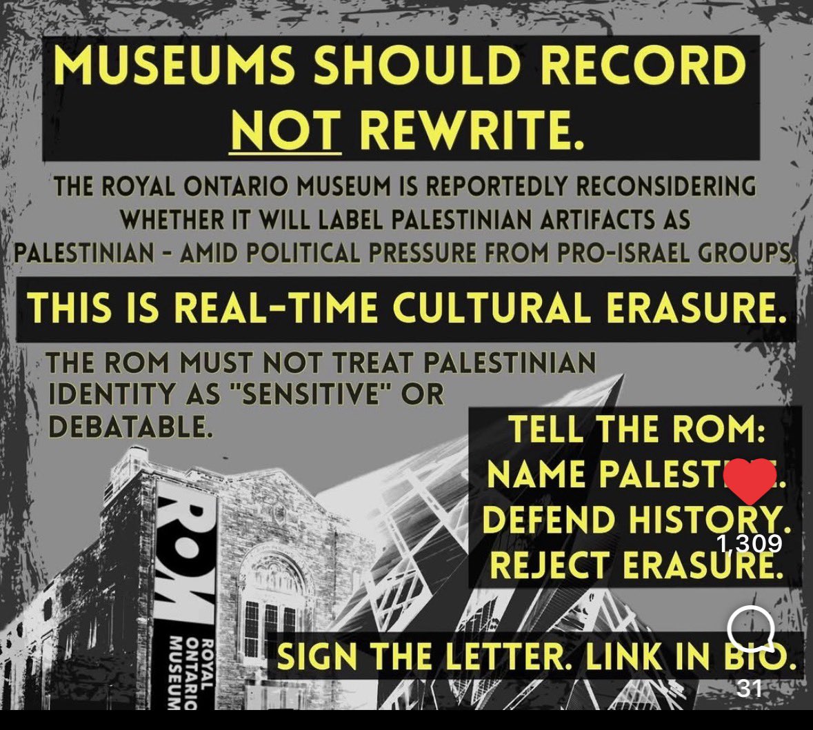 The Royal Ontario Museum is reportedly reconsidering how it labels artifacts from Palestine, potentially under political pressure
nwmd.social/s/copylink/4Ay…