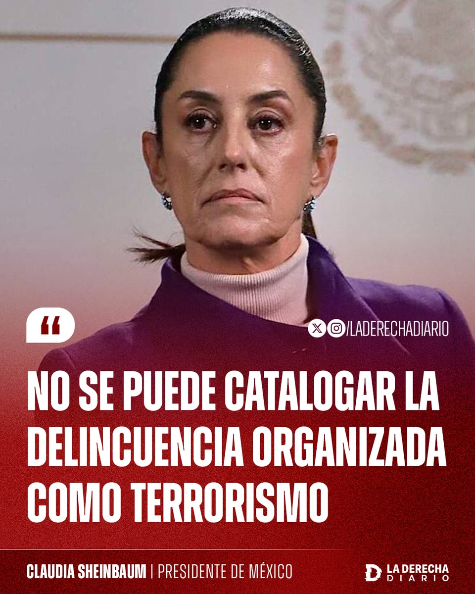 laderechadiario's tweet image. 🇲🇽🚨 | CÓMPLICE: La ultracomunista Claudia Sheinbaum defendió abiertamente a los cárteles narcotraficantes de México, afirmando que "no se puede catalogar la delincuencia organizada como terrorismo", a pesar de que, por la violencia narco, México tiene 7 de las 10 ciudades más…