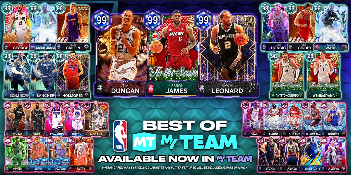 NBA2KMyTEAM's tweet image. Pick up the Best of MyTEAM Super Pack, featuring top NBA player drops from across MyTEAM this year🔥

Featuring top drops from across MyTEAM:
🐺 Beasts - 🌌 Dark Matter Tim Duncan, 💫 Galaxy Opal Nikola Jokić
⏩ Jump Start - 🌌 Dark Matter Kawhi Leonard, 💫 Galaxy Opal Larry Bird…