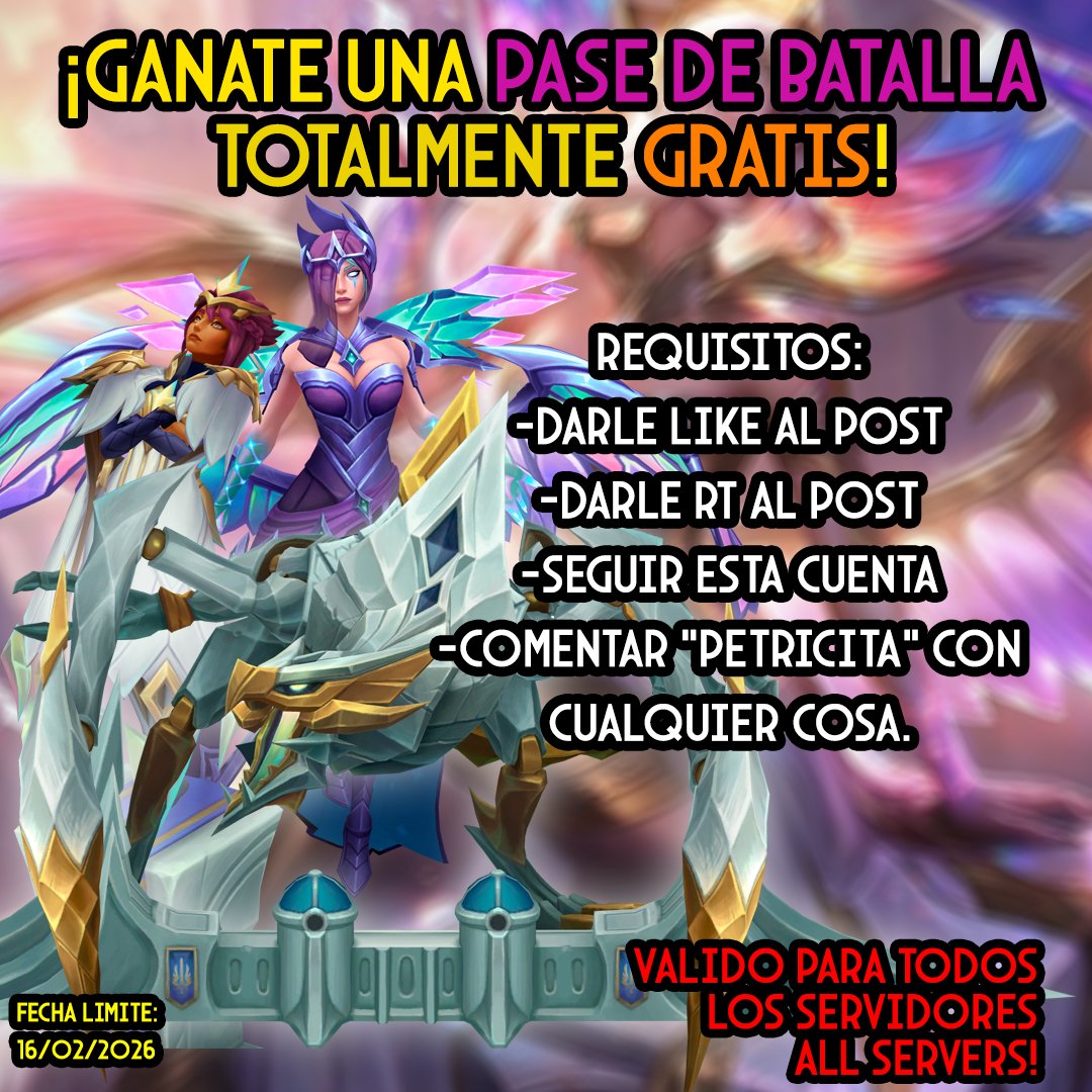 diegoxmaximoff's tweet image. Año nuevo SORTEO NUEVO!
Esta vez vamos a sortear el pase de batalla de DEMACIA.
-Requisitos:  
 *Seguirme en Twitter  
*Darle Like al Post 
 *RT al Tweet
 *COMENTAR "PETRICITA" con lo que quieras  
-Fecha limite: 16 DE FEBRERO 
*ALL SERVERS

#lpp #PSL