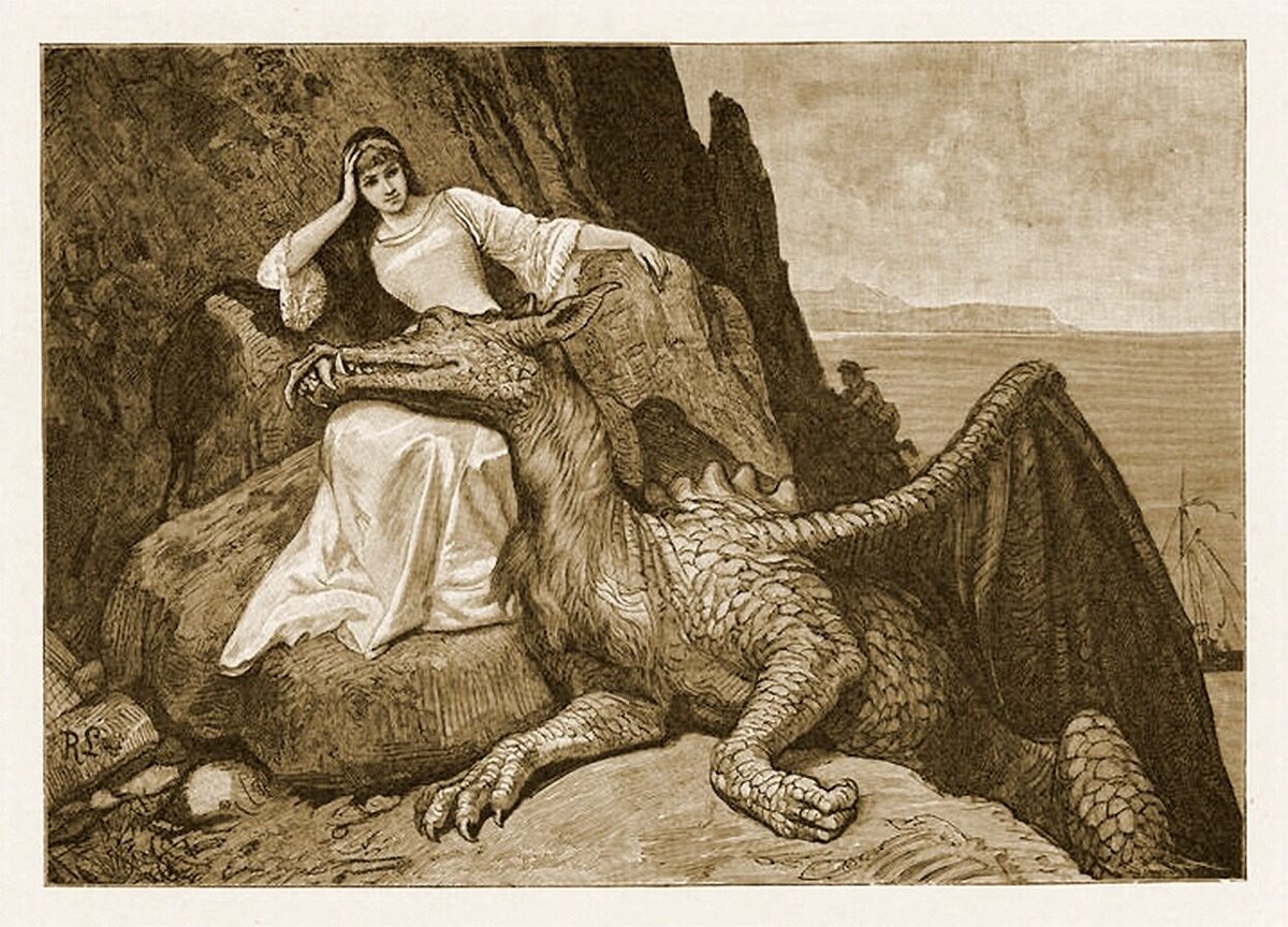 artenpedia's tweet image. A woman and her pet dragon.

Illustration from 1912 by German/Czech artist, Anton Robert Leinweber (1845-1921).