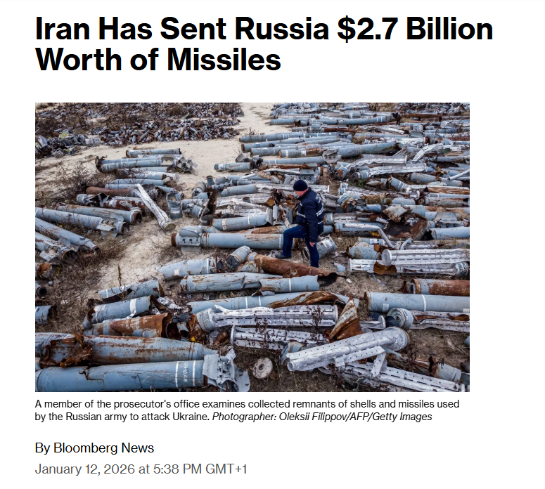 Iran has sold Russia $2.7 billion worth of ballistic and surface-to-air missiles since October 2021, Bloomberg reports. Tehran also provided Shahed-136 attack drones and shared production technology. In total, Russia has spent over $4 billion on Iranian military equipment since