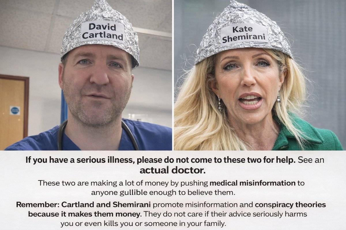 DishonestDrD's tweet image. These two are making huge profits from medical misinformation. If you are unwell, please go to a proper medical professional. We need to see a change in the law to make it illegal for them to operate. @CartlandDavid @TheHonestDr @KateShemirani