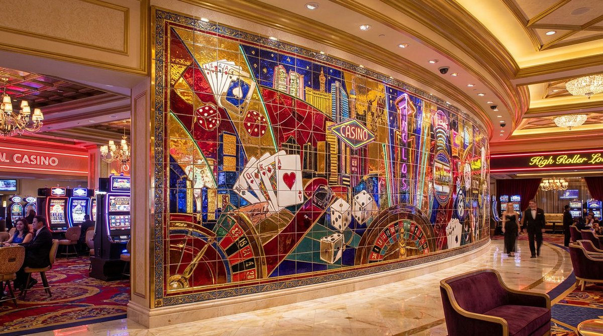 ArtOnCeramic's tweet photo. The Art of Chance — a cinematic casino mural blending light, architecture, and storytelling.
Every reflection and color tells a story of luck and design.
#Rendering #CasinoDesign #DigitalArt #Architecture #Visualization https://t.co/UikticqWoA
