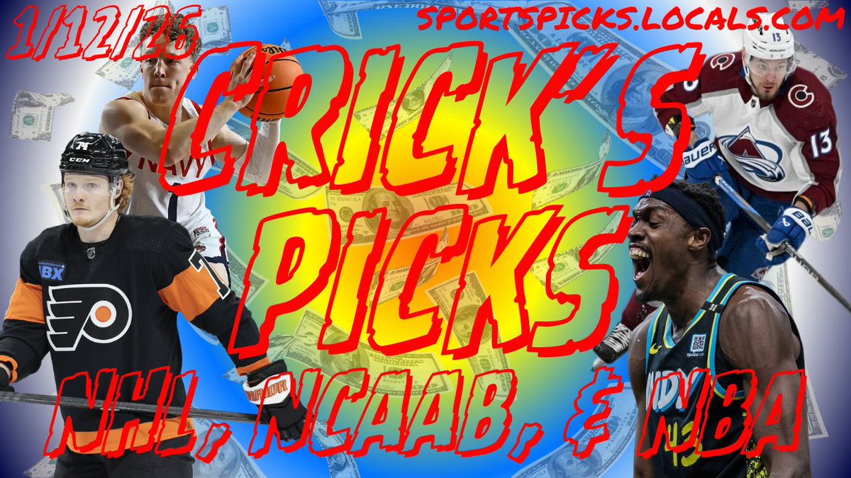 Crickett1414's tweet image. Crick's Picks: NHL, NCAAB, &amp;amp; NBA - 1/12/26

You &amp;amp; Your Beautiful Families STAY SAFE Out There!! Good Luck &amp;amp; Good Gamblin!!!!

@barnes_law @gameon_picks @joes_talk @propnosis @heavy_steps @brofect1 @FearTheBeardo @MasteringRumble @LeetLargo @LawsKeys @Purplesamurai97 @MillyGoats…