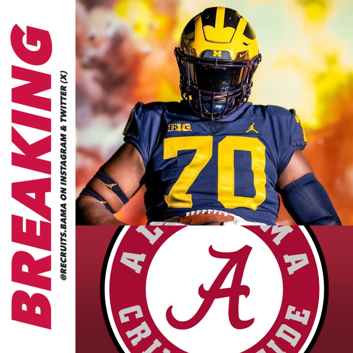 RecruitsBama's tweet image. 𝗕𝗥𝗘𝗔𝗞𝗜𝗡𝗚: Michigan transfer OT Ty Haywood has COMMITTED to Alabama! 🐘

The 6’5 315 OT flipped his commitment from the Crimson Tide to the Wolverines as a recruit

Haywood is ranked No. 143 Nationally and is the No. 10 OT in the Transfer Portal