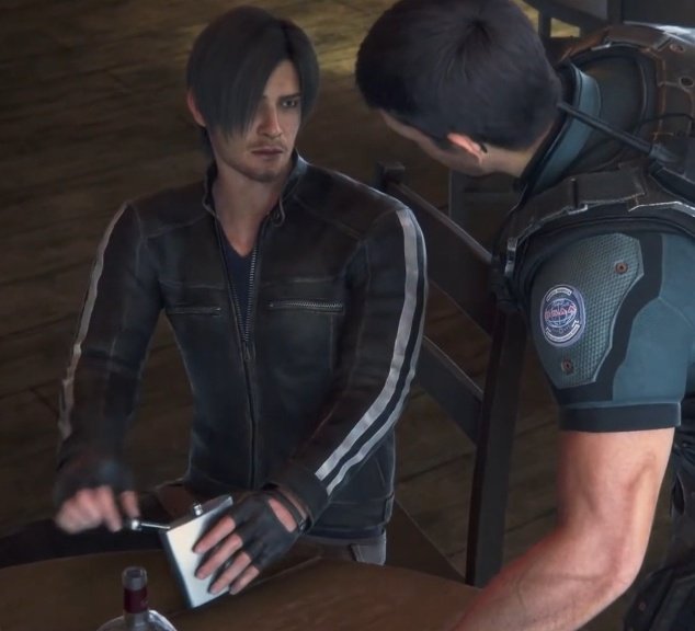dantmnation's tweet image. leon opening his canteen with the “i dont give a fuck” expression right after chris asks what he wants. this fucking ragebaiter.