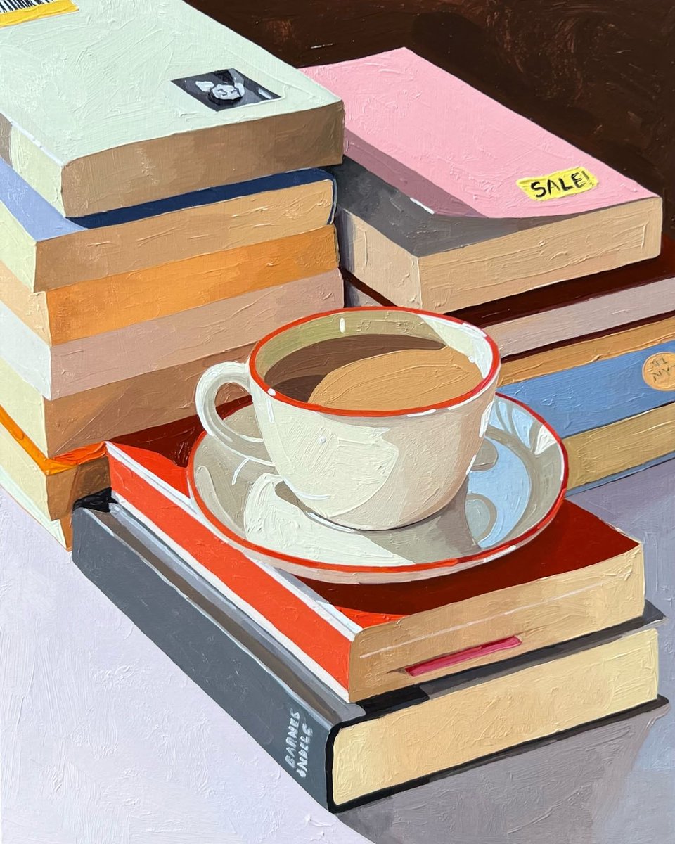 "Drink your coffee, embrace the silence, do not take people seriously, do not take life upon yourself, do not exaggerate your emotions, and do not please anyone against your will." 
       ~Mahmoud Darwish.
🎨 by Leah Gardner,
"Coffee with Milk", 2024.