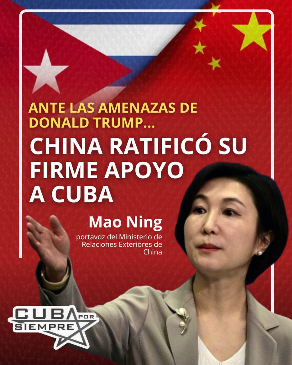 MariaDiazPerer1's tweet image. 🇨🇳🇨🇺🇺🇸 El Gobierno de la República Popular China reiteró su firme apoyo a Cuba y exigió a Estados Unidos el levantamiento inmediato del bloqueo económico, las sanciones y cualquier forma de coerción unilateral.
#CubaEsCoraje