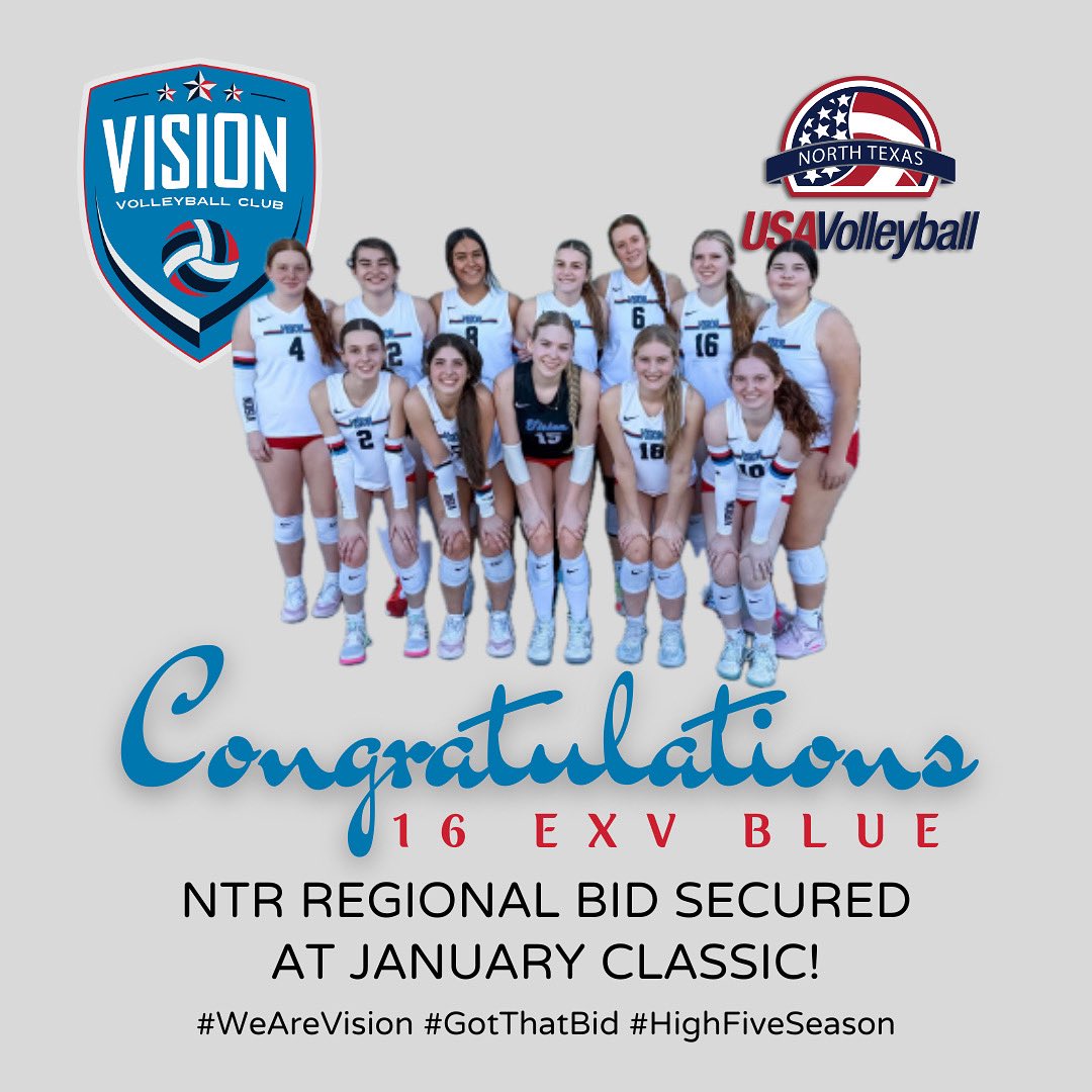 🎉 Congratulations #Vision16EXVBlue! 

We are so proud of you for securing a Regional Bid this past weekend at January Classic! Your hard work, dedication, and teamwork truly paid off. This is just the beginning - next up, National Bid! #WeAreVision #GotThatBid #HighFiveSeason