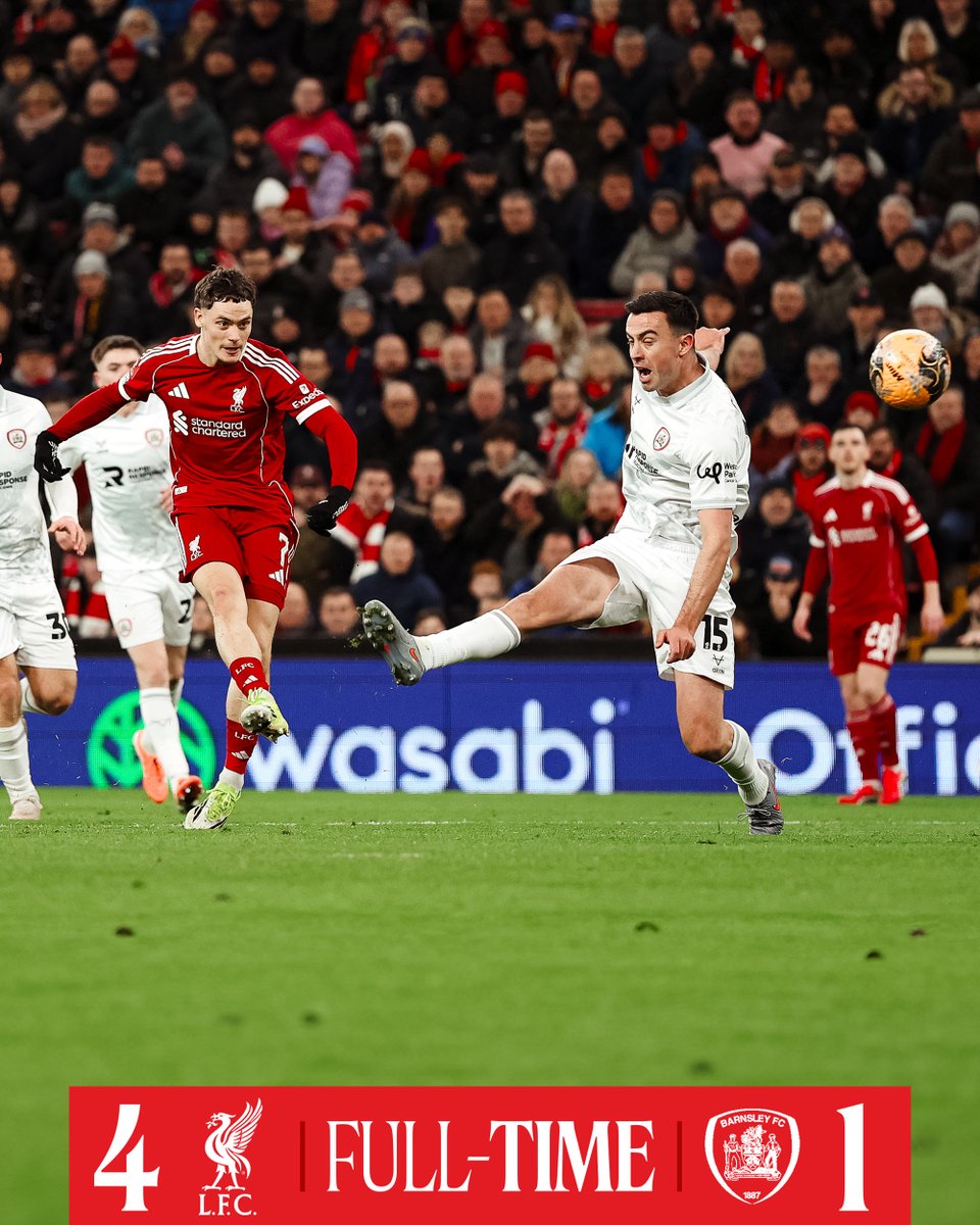 LFC's tweet image. We’re through to the #EmiratesFACup fourth round 🙌