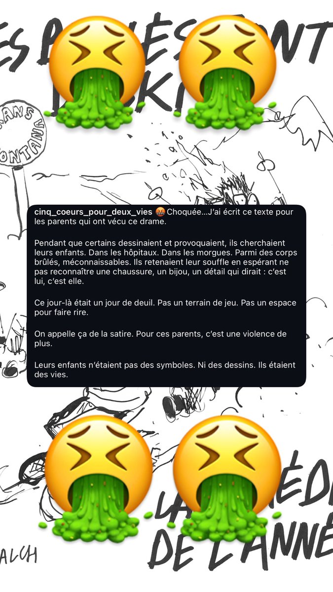J’ai pleurée Charlie … j’ai été Charlie ..
La liberté d’expression ok (  même si des fois je pense qu’on peut s’abstenir 🤫) 
C’est des enfants bordel !!!
Vous êtes à gerber  🤮🖕