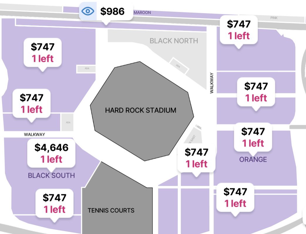 AndySlater's tweet image. $747: Cheapest PARKING on stadium grounds for National Championship game next Monday. #CFBPlayoff

There’s a huge discount to cross the street using a walkway though. Those passes are $280.

(via @StubHub)