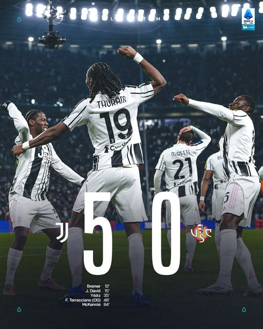 يوفنتوس يحقق فوزًا عريضًا بالفوز 5-0 على كريمونيزي في الكالتشيو. - رصيد اليوفي يرتفع إلى 39 نقطة في المركز الثالث في ترتيب الكالتشيو 