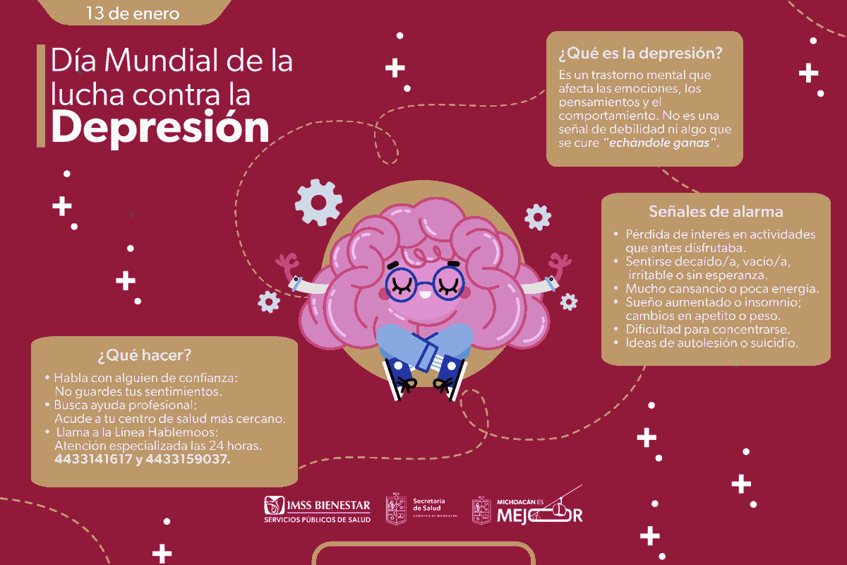 En el Día Mundial de la Lucha contra la Depresión, queremos recordarte que sentirte abrumado, sin energía o profundamente triste no es una elección, pero buscar ayuda sí lo es.

📞 Línea Hablemoos (24/7): 443 314 1617 o 443 315 9037.

#MichoacánEsMejor