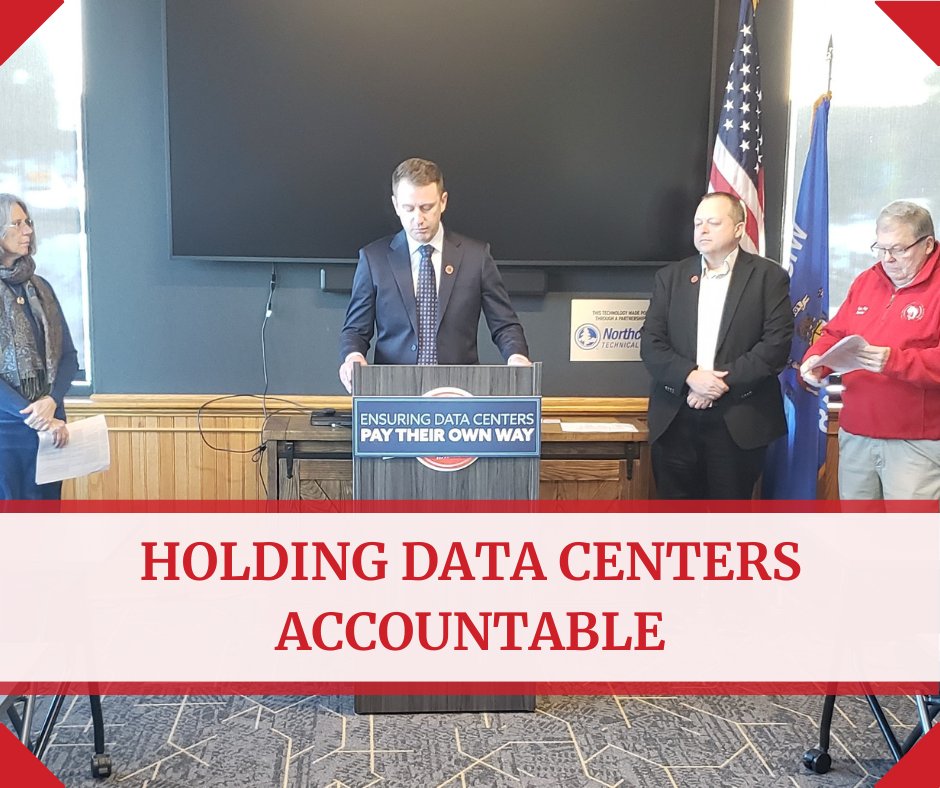 Rep_Jacobson's tweet image. Many Wisconsinites have expressed concerns with how data centers might impact their electricity rates or our beautiful natural environment. Today, my colleagues and I announced legislation to ensure Wisconsin land, water, and energy rates are protected!