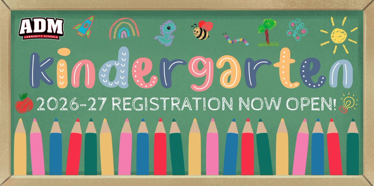 admschools's tweet image. ADM Kindergarten Registration for the 2026-27 school year is now open! Use the following link to learn more about the online registration process: 
admschools.org/198945_3