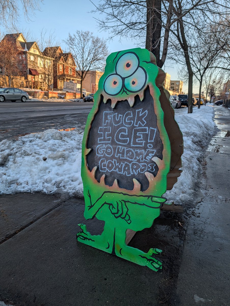 Three eyed monster says "Fuck ICE! go home cowards."