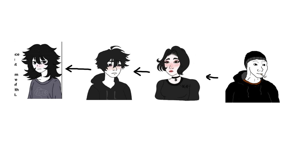 PreciousWizard's tweet image. That Wojak is a girl version of a guy version of a girl version of a guy Wojak