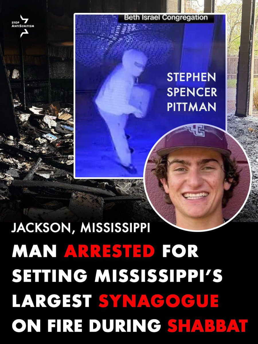 StopAntisemites's tweet image. Update: the Mississippi man responsible for setting Beth Israel Congregation on fire this past Shabbat has been identified as Stephen Spencer Pittman.

Pittman confessed to setting the fire “due to the building’s Jewish ties” &amp;amp; referred to the Shul as a “synagogue of Satan”,…