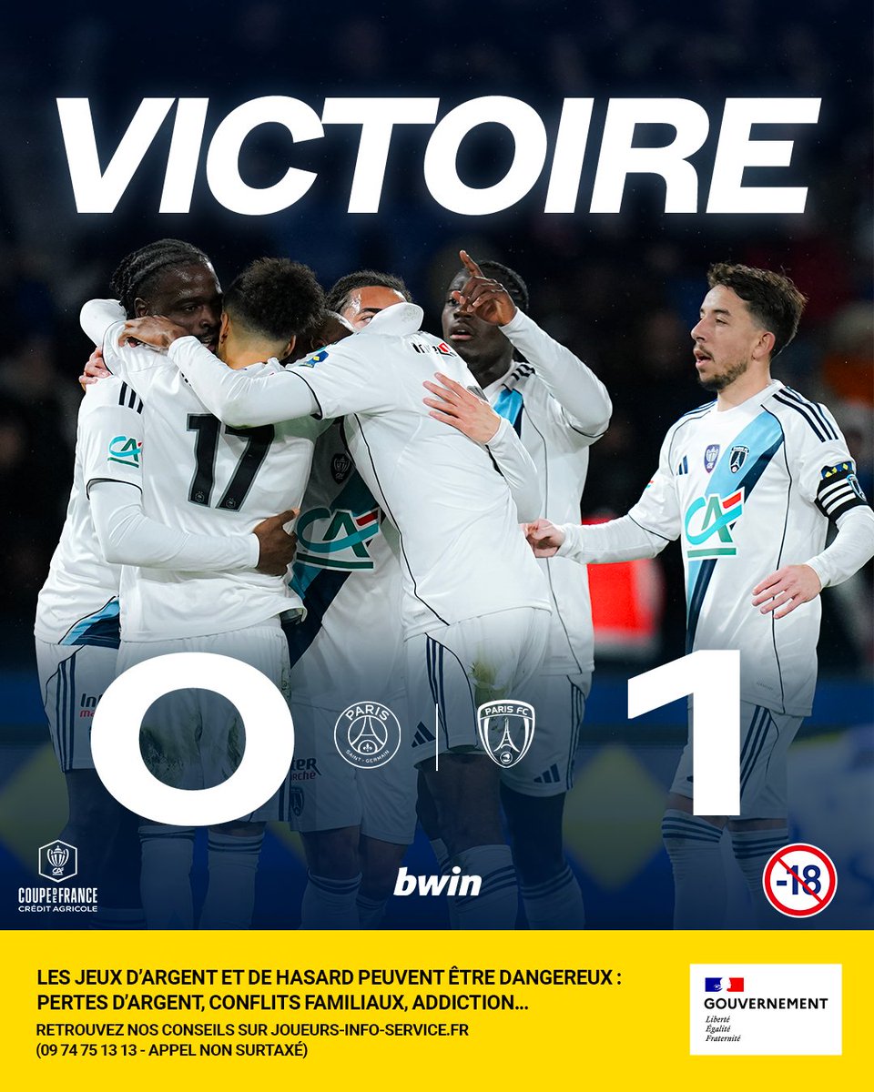 90+7' C'EST TERMINÉ VIIICCCTTTTOOOOIIIRRREEEEE 💙

Nos Parisiens éliminent le PSG et se qualifient pour les 8e de finale de <a href="/coupedefranceCA/">Coupe de France Crédit Agricole</a> 😍🥹

0️⃣-1️⃣ #PSGPFC