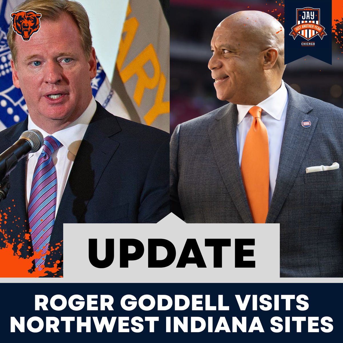 JAYChi_Bears's tweet image. Per @Hannah__Adamson, NFL commissioner Roger Goodell was in Northwest Indiana this past weekend touring potential sites for the #Bears new stadium.

The Bears also sent a survey out to season ticket holders, mentioning Northwest Indiana is still a potential option. 

👀