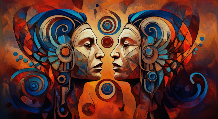 MidnightworksA's tweet photo. The Duel Within
#AbstractArt #digitalart #SURREALISM #NFTCollection #AIart︎ #mythology https://t.co/strBQUQhRh