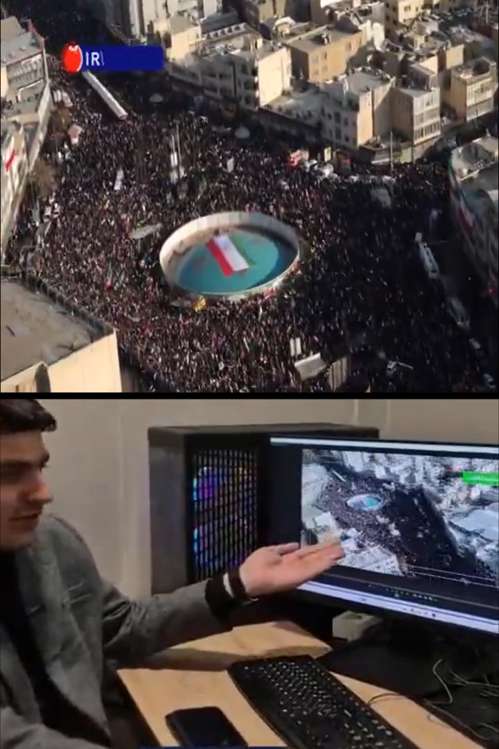 FattahiFarzad's tweet image. احمق‌ها در فیلم دیگری که کمی بعدتر منتشر کردند «دقیقا» همان پلان خیابان را نشان دادند، اما این بار بدون گوینده در پیش‌زمینه.