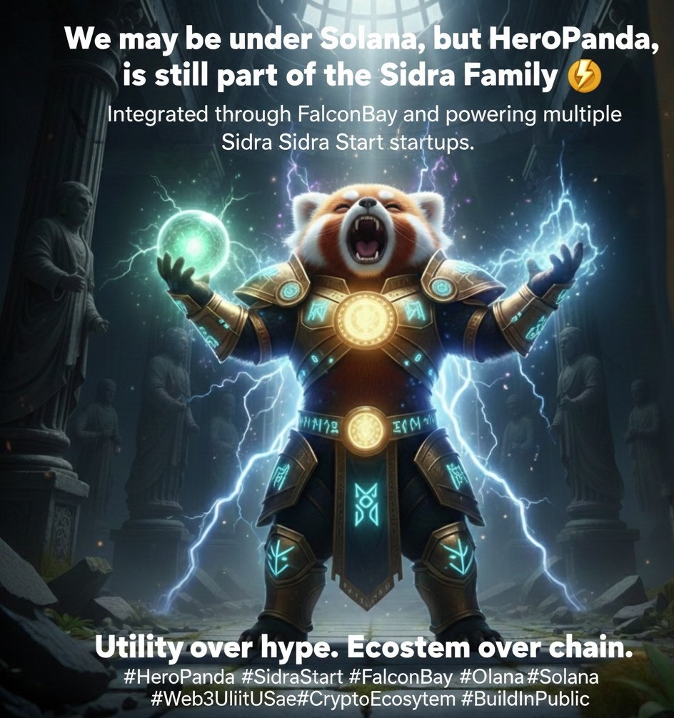 HeropandaSol's tweet photo. We may be under Solana, but HeroPanda is still part of the Sidra Family 🐼⚡
Integrated through FalconBay and powering multiple Sidra Start startups.
Utility over hype. Ecosystem over chain.
#HeroPanda #SidraStart #FalconBay #Solana #Web3Utility #RealUseCase #CryptoEcosystem #BuildInPublic