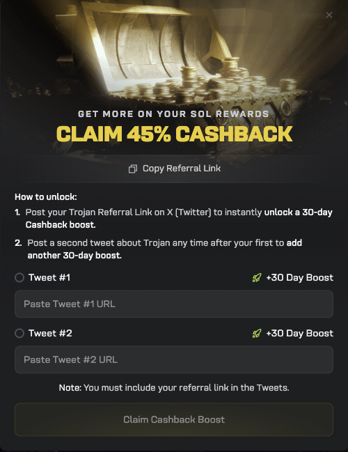 TimutT7's tweet image. 🤙🤙🤙

How to claim your early user $50 SOL rewards on Trojan:  
Step 1 - Sign up on trojan.com/@Seimur using a referral link 
Step 2 - Complete 3 simple Quests 
Step 3 - FREE $50

#trojan #free$50 #axiom #padre #airdrop