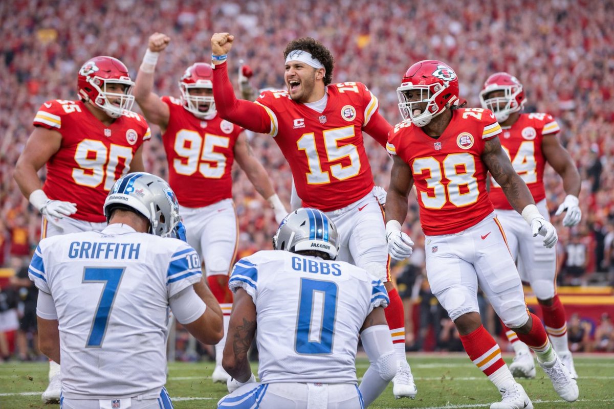 MOFCommish's tweet photo. The Lions suffer their first loss of the season as they are walloped in Kansas City 48-28. Rookie Griffith throws 3 picks as Mahomes throws 4 TDs and 291 yards. Gibbs rushes for 173 in the loss. The Lions move to 3-1.
#MOFS84WK4 | #OnePride
@MOF_Bleacher | @MOFLeagues https://t.co/QGFAsHaUxh