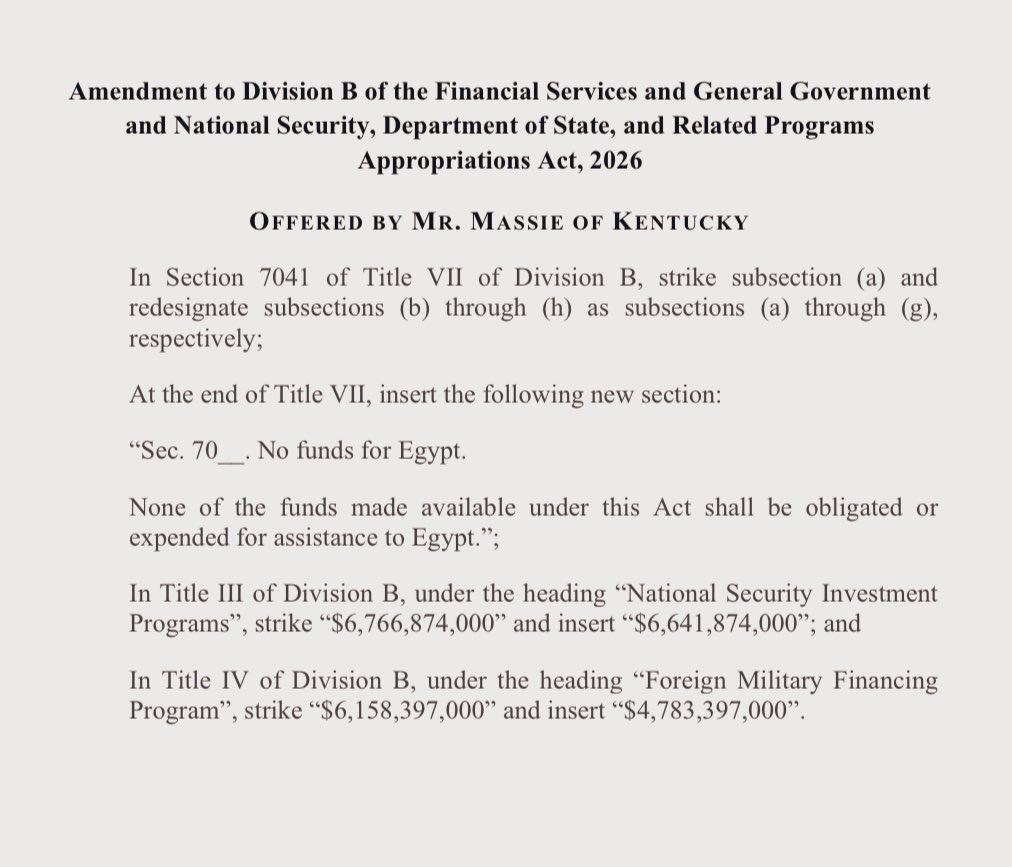 RepThomasMassie's tweet image. This week I could save taxpayers $6.9 billion dollars with three amendments I have submitted to cut foreign aid from the spending bill:

one saves $3,300,000,000 from Israel
one saves $2,100,000,000 from Jordan
one saves $1,500,000,000 from Egypt