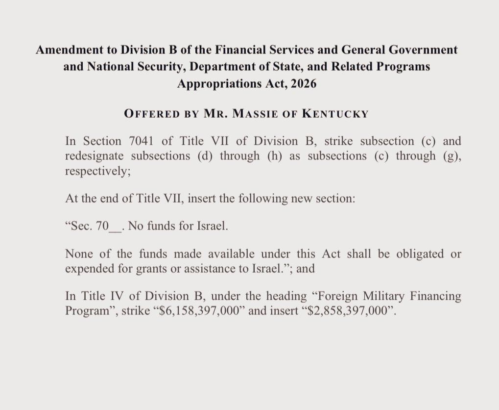 RepThomasMassie's tweet image. This week I could save taxpayers $6.9 billion dollars with three amendments I have submitted to cut foreign aid from the spending bill:

one saves $3,300,000,000 from Israel
one saves $2,100,000,000 from Jordan
one saves $1,500,000,000 from Egypt