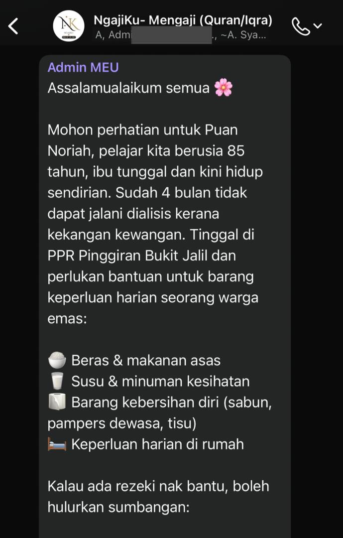 Marchfoward's tweet photo. 85 tahun, hidup sendirian, dan kini bertarung nyawa tanpa dialisis. 💔
Sayu hati mengenangkan nasib Puan Noriah. Di usia warga emas, beliau terpaksa menahan sakit kerana sudah 4 bulan tidak mampu jalani dialisis akibat kekangan wang. Tinggal sebatang kara

Jom sama-sama bantu RT https://t.co/s9xrBCshQP