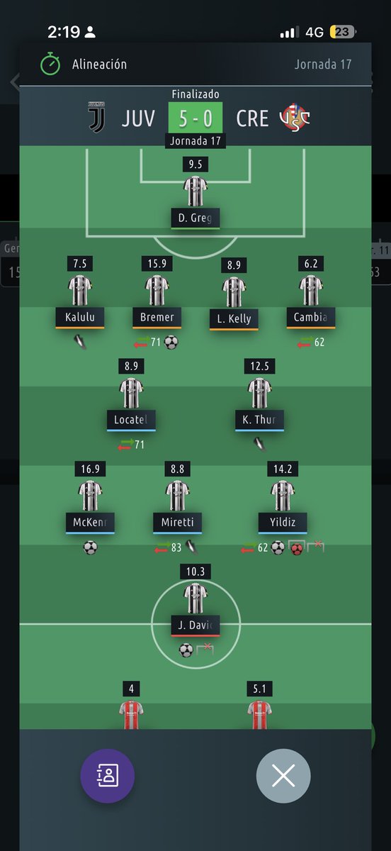 MigueP5's tweet photo. Estimado @futmondo por qué Yildiz tiene diferente puntuación en la clasificación del partido vs Cremonese? https://t.co/aRCmZ01MWB