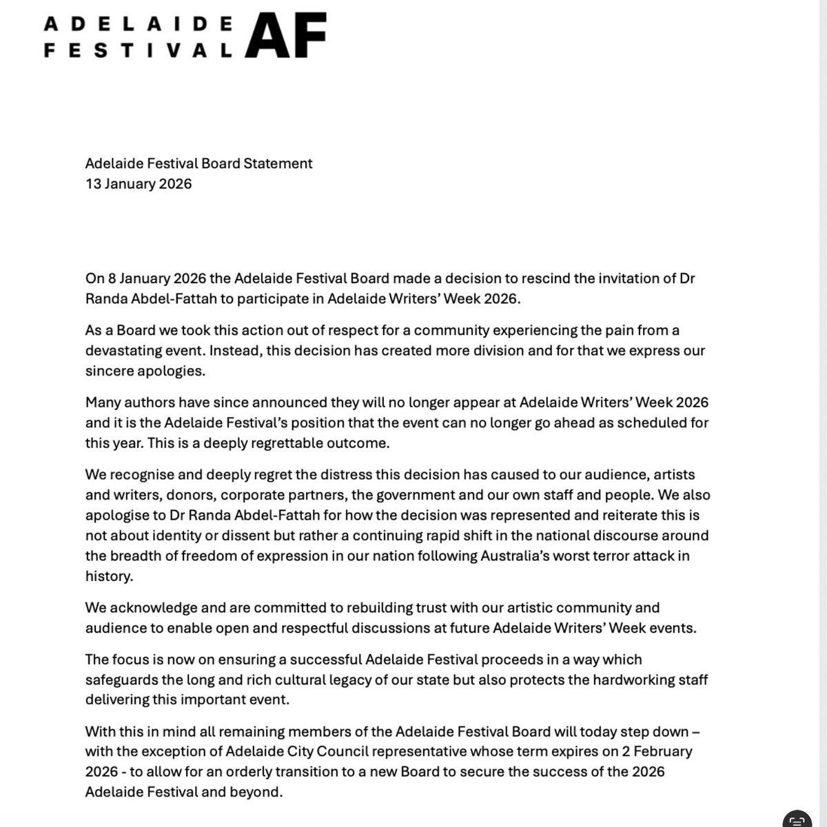 Peter_Fitz's tweet image. #Breaking. Adelaide Writers Festival has been cancelled for this year. And they apologise to Dr Randa Abdel-Fattah for how the decision was represented.
Full report to come in the @SMH