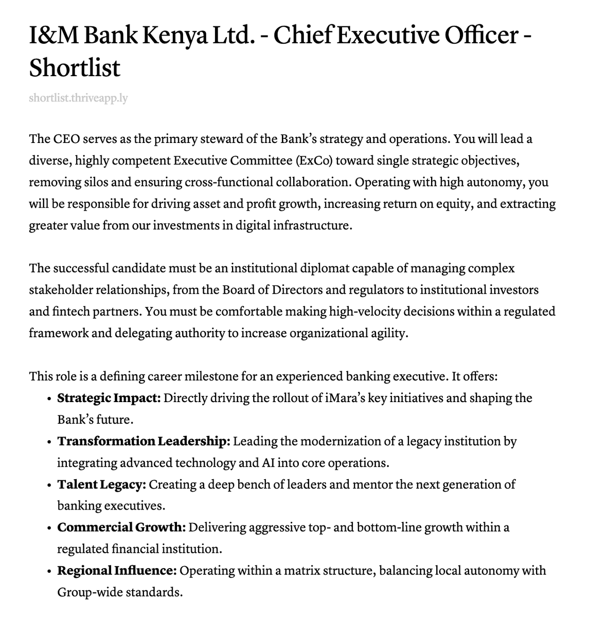 MwangoCapital's tweet photo. 𝐑𝐨𝐮𝐧𝐝𝐮𝐩 𝐨𝐟 𝐓𝐨𝐝𝐚𝐲'𝐬 𝐓𝐨𝐩 𝐁𝐮𝐬𝐢𝐧𝐞𝐬𝐬 𝐂𝐨𝐧𝐭𝐞𝐧𝐭 [𝟏𝟑𝐭𝐡 𝐉𝐚𝐧 𝟐𝟎𝟐𝟔]:

1. I&M Bank Kenya is in the market for a new CEO & has hired executive search firm Shortlist to lead the recruitment process.

The incoming CEO will drive the bank’s transformation, leading growth in retail and SME sectors.