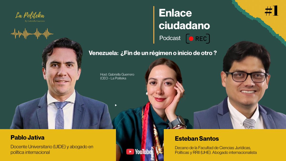 ¿Quieren hablar de #venezuela ? Que sea con los mejores 

Nos acompañan <a href="/estebansantosl/">Esteban Santos L.</a> y Pablo Jativa en este #enlaceciudadano de #LaPoliteka para hablar de #MaduroCapturado, #trump y las implicaciones geopolíticas de todo lo que ha pasado 

open.spotify.com/episode/5C9p74…